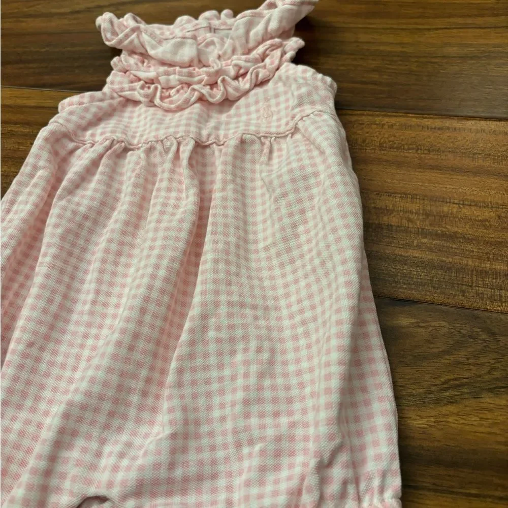 Ralph Lauren pink/white gingham plaid sleeveless ruffle romper